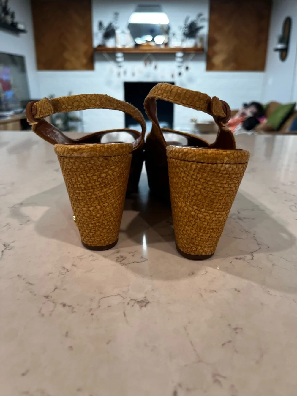 TORY BURCH Rosalinda Woven Raffia Wedge Sandals Size 6.5